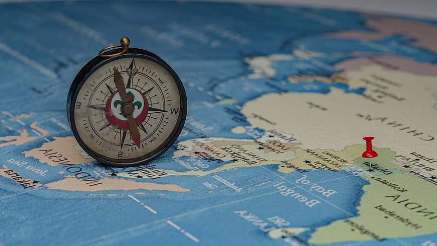 Map, World Map, Compass, Scouting, Direction, cartography, topography, travel, journey, guidance, physical geography