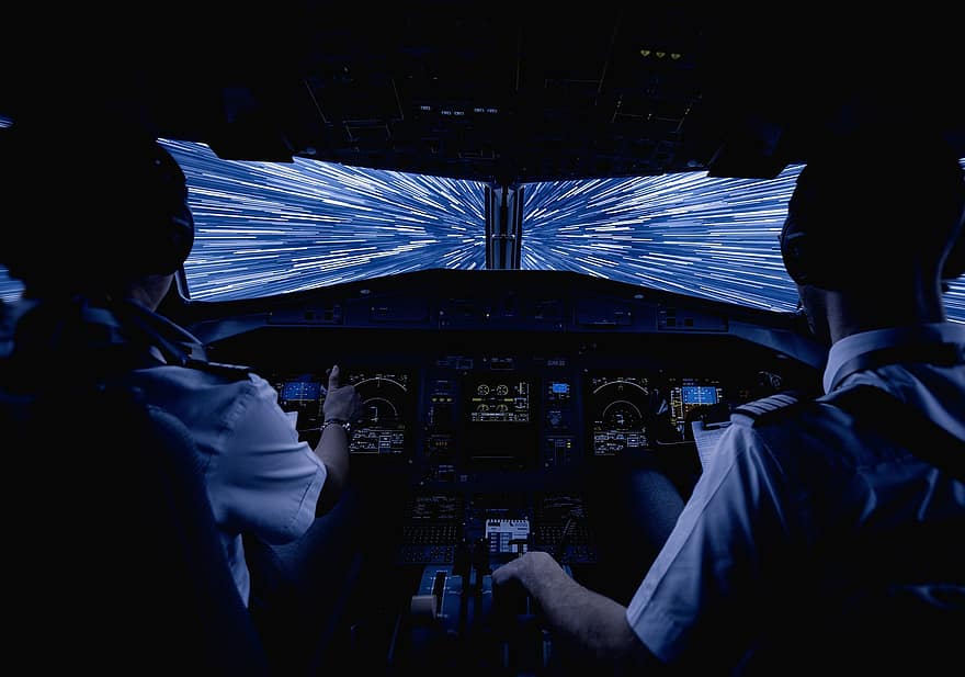cockpit, piloter, stjerner