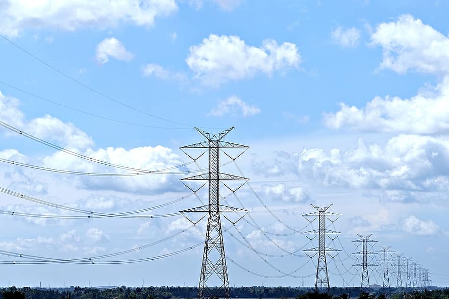 High Voltage Towers, Electricity Pylons, Transmission Towers, Transmission Line, electricity, blue, fuel and power generation, power line, electricity pylon, power supply, industry