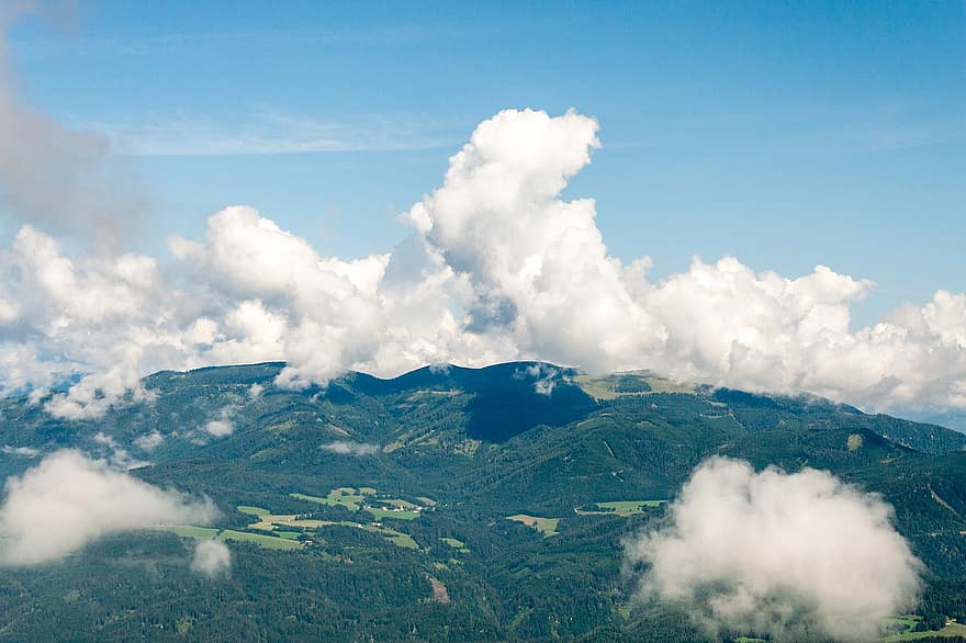 горы, небо, облака, лес, на открытом воздухе, Зирбицкогель, Австрия, пейзаж