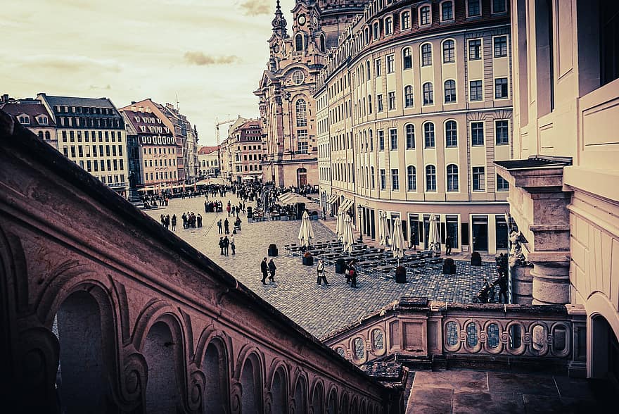 Dresde, immeubles, carré, escaliers, ville, vieille ville, rampe d'escalier, architecture, baroque, historique