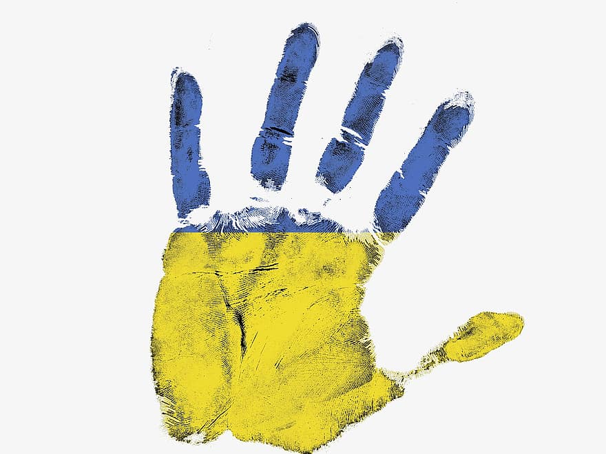 ruka, vlajka, symbol, Ukrajina, kiev, lidské ruky, malovat, ilustrace, špinavý, modrý, patriotismus