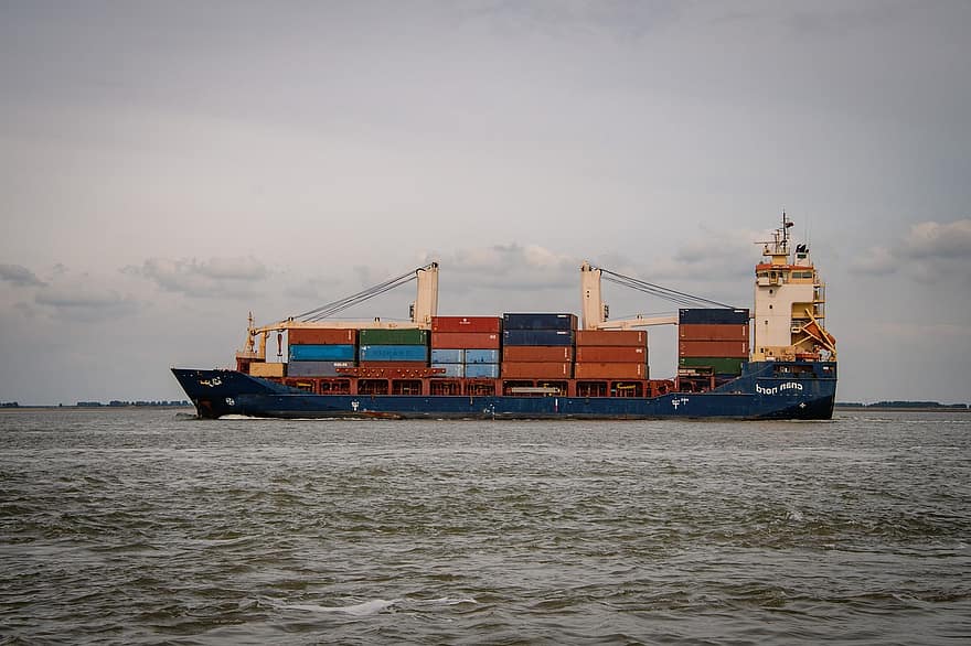 Frachtschiff, Containerschiff, Ozean, Meer, Containertransport, Seeschiff, Versand, Transport, Güterverkehr, Frachtcontainer, Wasserfahrzeug