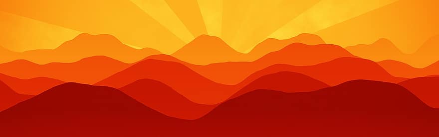 transzparens, fejléc, napnyugta, hegyek, narancssárga naplemente, narancssárga hegy