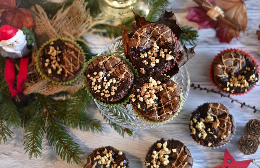 cupcakes, bagværk, jul, muffins, chokolade cupcakes, bagt, advent, mad, dessert, snack, Bagværk