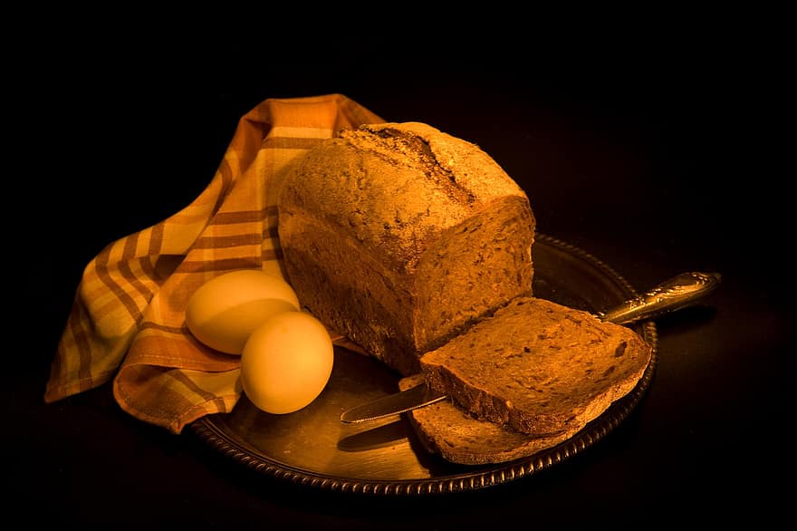 хліб, яйце, ніж, серветка, жито, лоток, харчування, органічні, здоровий, Натюрморт