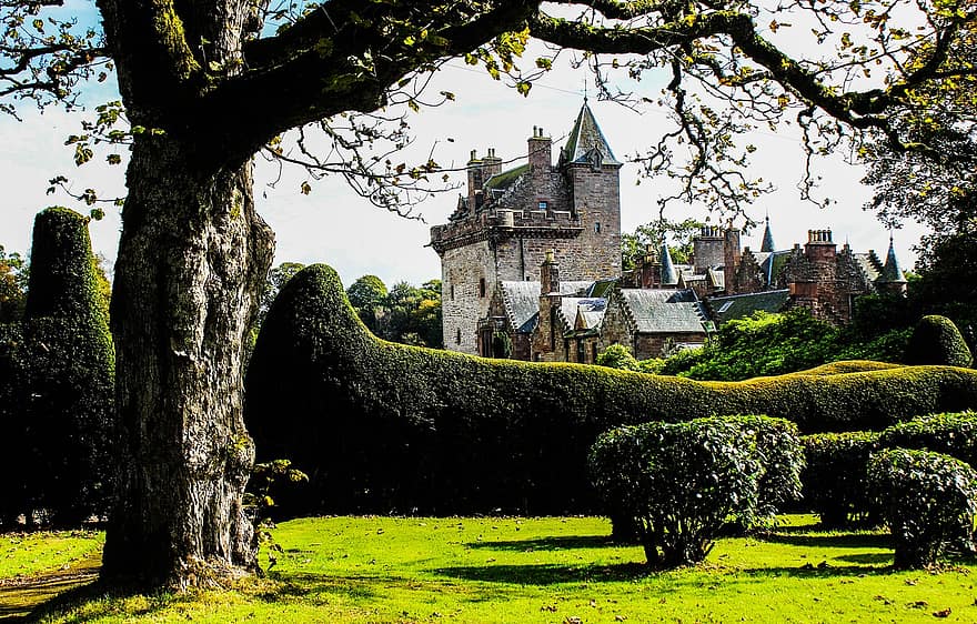 skót, kastély, Guthrie kastély, Skócia, történelmi, ősi, uk, utazás, régi, erőd, Európa