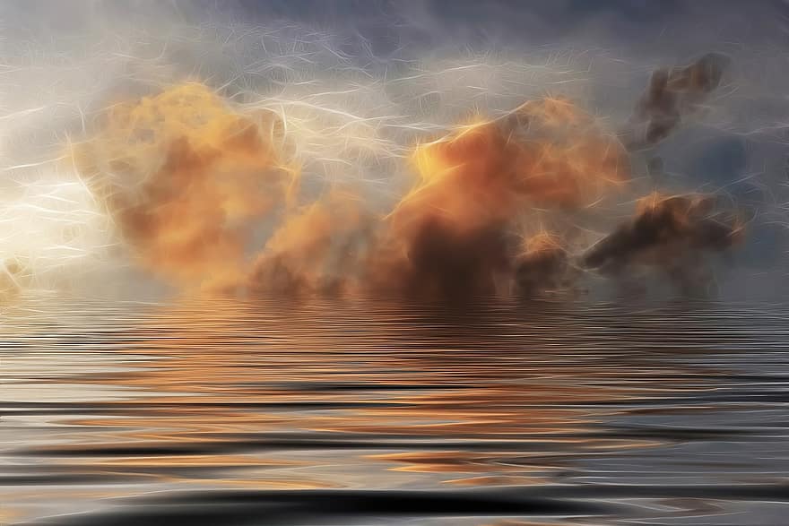 rök, vatten, moln, vågor, storm, utomhus, ritning, bakgrunder, våg, abstrakt, reflexion