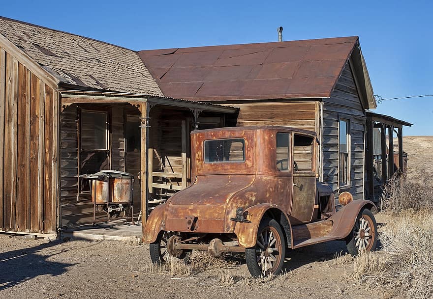 cidade fantasma, EUA, nevada, América, panorama, carro antigo, velho, abandonado, cena rural, antiquado, madeira