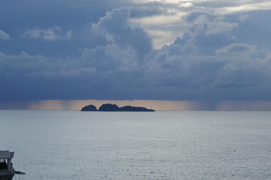 द्वीप, समुद्र, सागर, सीस्केप, क्षितिज, बादलों भरा आकाश, इल गैलो लुंगो, Positano