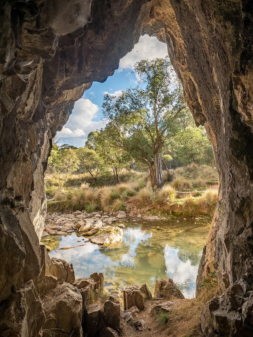Traseul Blue Waterholes, peşteră, râu, pădure, noul Wales de sud, Australia