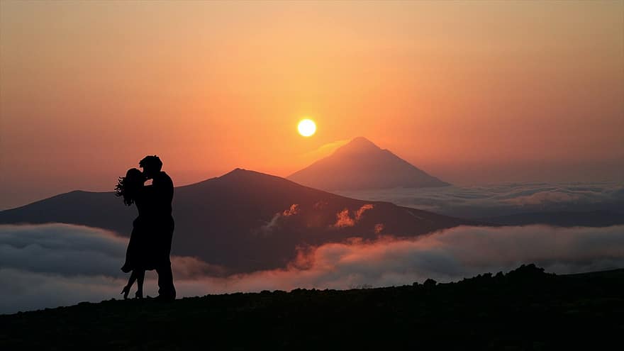 rakkaus, tulivuori, matkustaa, maisema, vuori, taivas, pilviä, sydän, Fuji, Japani, japanilainen