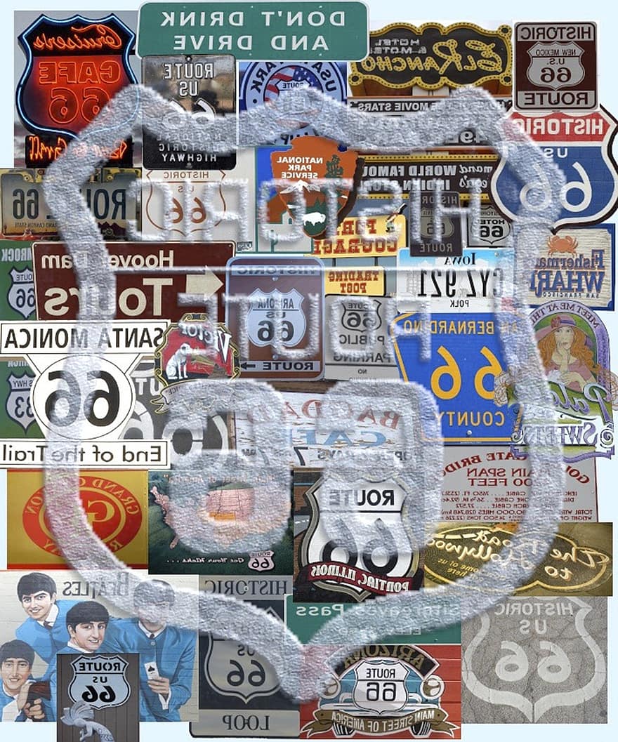 루타 66, 66 번 도로, 미국, 신호, 신호들, 포스터