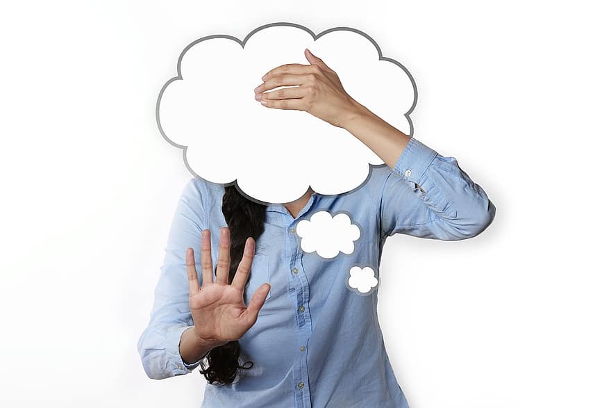 Thinking Clouds, Thoughts, Stress, Stop, Hand Gesture, Flood Of Thoughts, Speech Bubble
