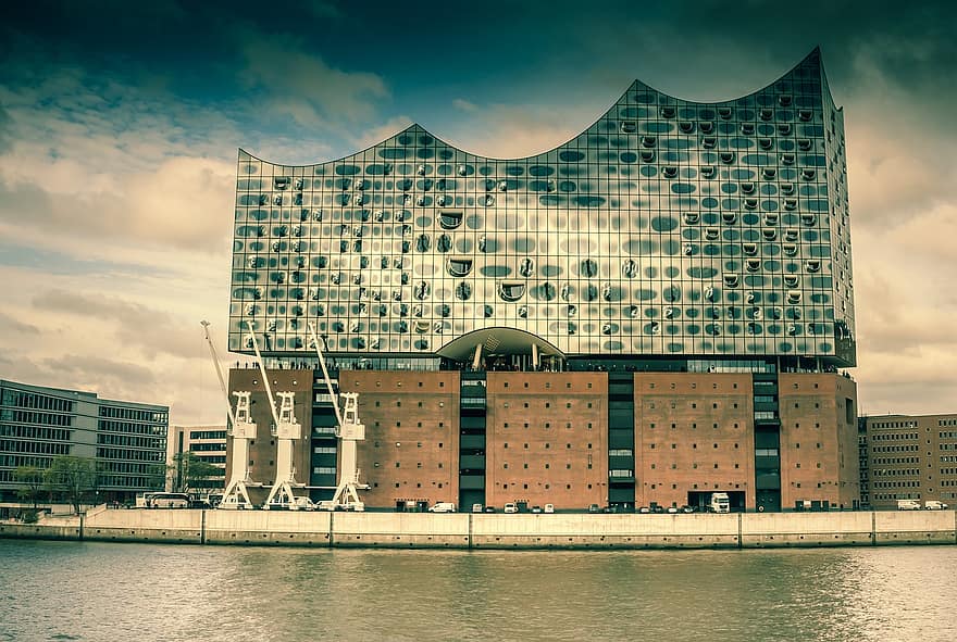 elbphilharmonie, концертна зала, Делфи, Хамбург, река Елба, архитектура, известното място, градски пейзаж, изградена конструкция, модерен, външна сграда
