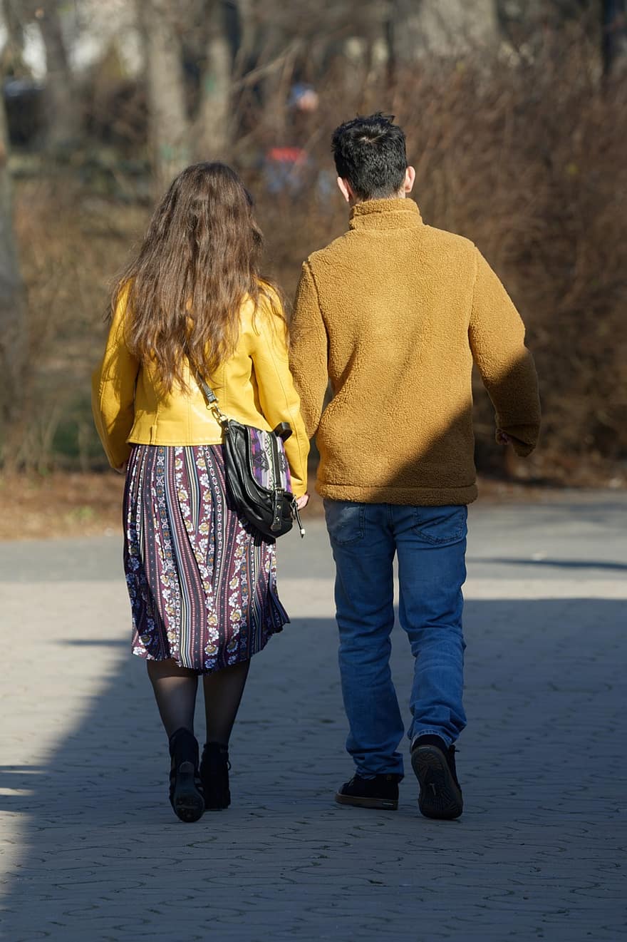 Couple, Walking, Alley, People, Young, Park, men, women, two, lifestyles, adult