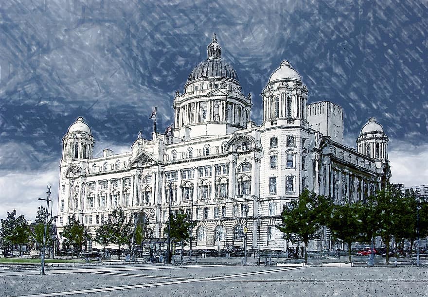 Liverpool, artístico, edificio, merseyside, arquitectura, punto de referencia, ciudad, pintura, digital, Reino Unido, Inglaterra