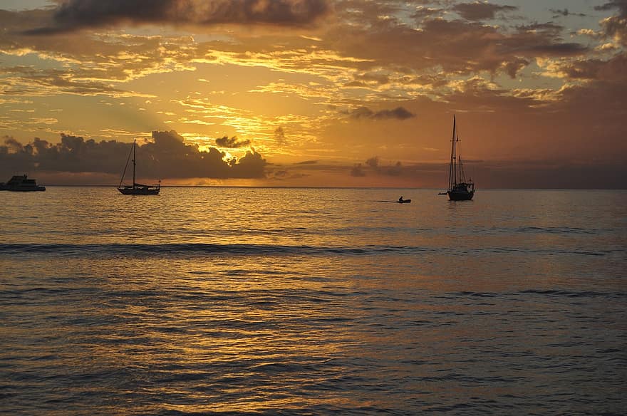 solnedgang, himmel, hav, Seascape, båt, skumring, natur, vann, utendørs, scenisk, skyer