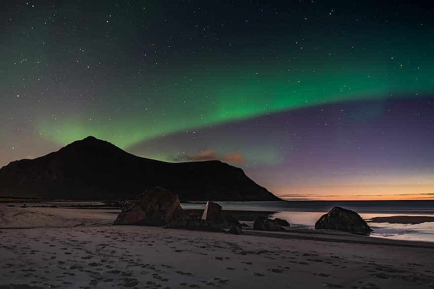Aurora boreal, cabine, colinas, Noruega, aurora, noite, inverno, céu, ártico, luzes, panorama