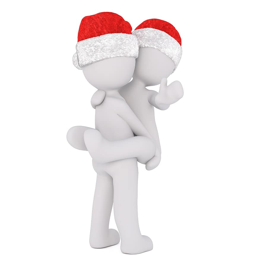 бял мъж, 3D модел, цялото тяло, 3D Санта шапка, Коледа, Санта шапка, 3d, бял, изолиран, татко, дете