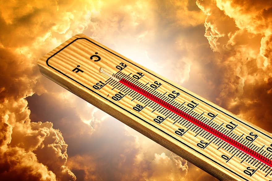 termometr, lato, heiss, ciepło, słońce, zmiana klimatu, temperatura, energia, niebo, pogoda, klimat