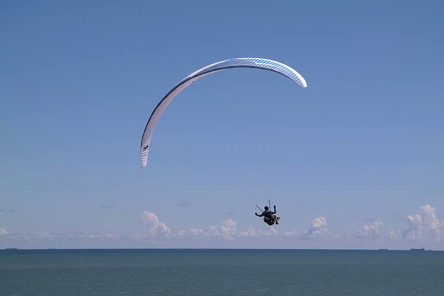 Glide, Paragliding, Flying, Sea, Sky, Blue, Clouds, Sport