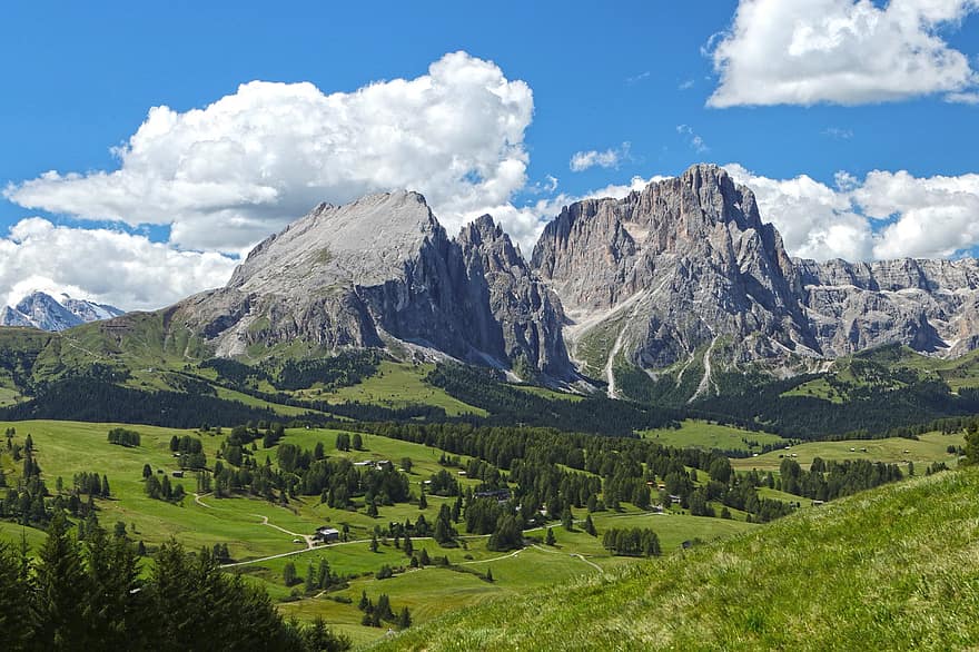 dolomitas, Pico de cinco dedos, Tirol del Sur, cumbre, trentino, Italia, Alpes, paisaje, vista panorámica, langkofel, plattkofel