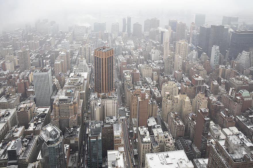 Miasto, Budynki, mgła, wieże, drapacze chmur, budynki biurowe, budynki mieszkalne, apartament, miejski, pejzaż miejski, Manhattan