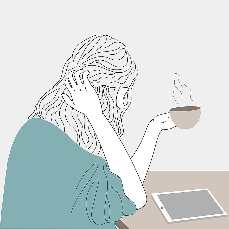 Woman, Coffee, Tablet Computer, Cellphone, Chat, Connection, Communication, Device, Electronic, Application, Female