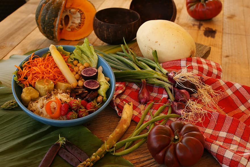 maaltijd, groenten, voedsel, salade, natuur, eten, voeding, vlak, heerlijk, biologisch, vegetariërs
