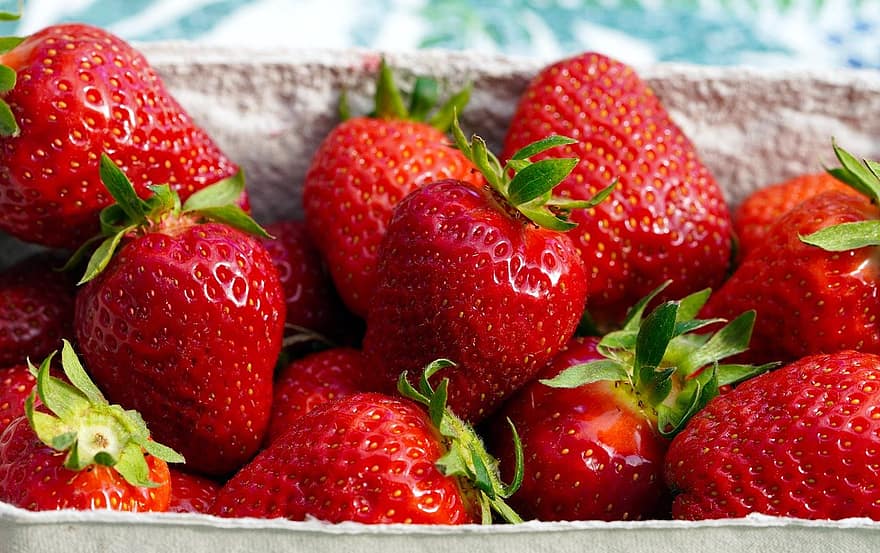 frukt, jordgubbar, färsk, hälsosam, vitaminer, mat, organisk, skörda, friskhet, jordgubbe, närbild