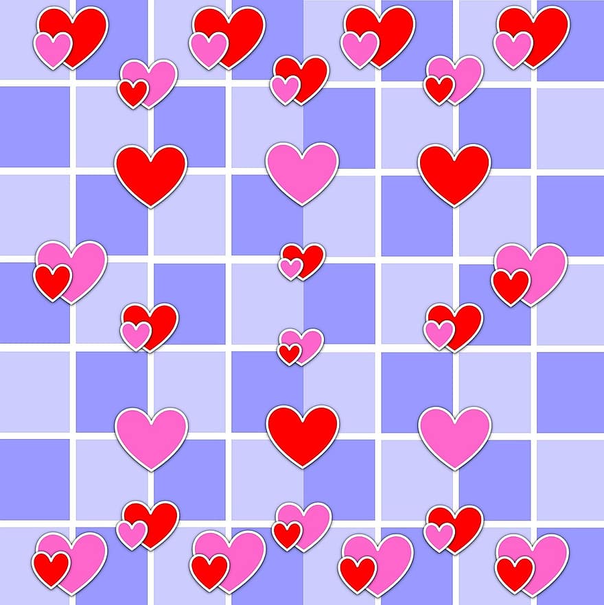 cinta, hati, valentine, dekoratif, pola, percintaan, romantis, Desain, merah, berwarna merah muda, biru