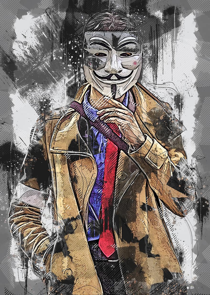 vengeance, anonyme, masque, ouvrages d'art, manteau, portrait, homme, mâle