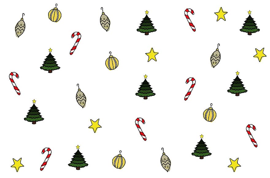 Natale, ornamento, sfondo, modello, bastoncino di zucchero, albero di Natale, stella, fronzolo, decorazione natalizia, palla di Natale, sfondo di Natale