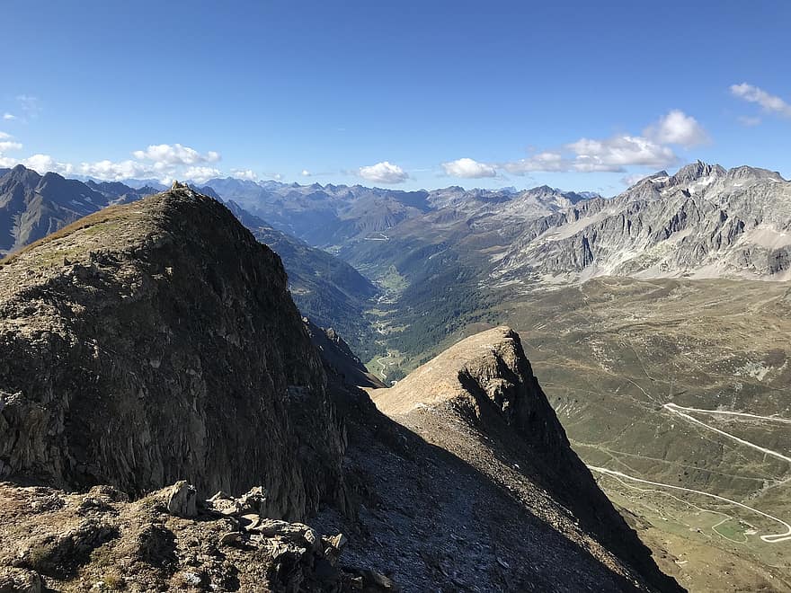 Em direção à ponta de Elgio, rota alpina, Alpes, caminhar, céu, topos, excursões, caminhada, montanhas, natureza, nuvens