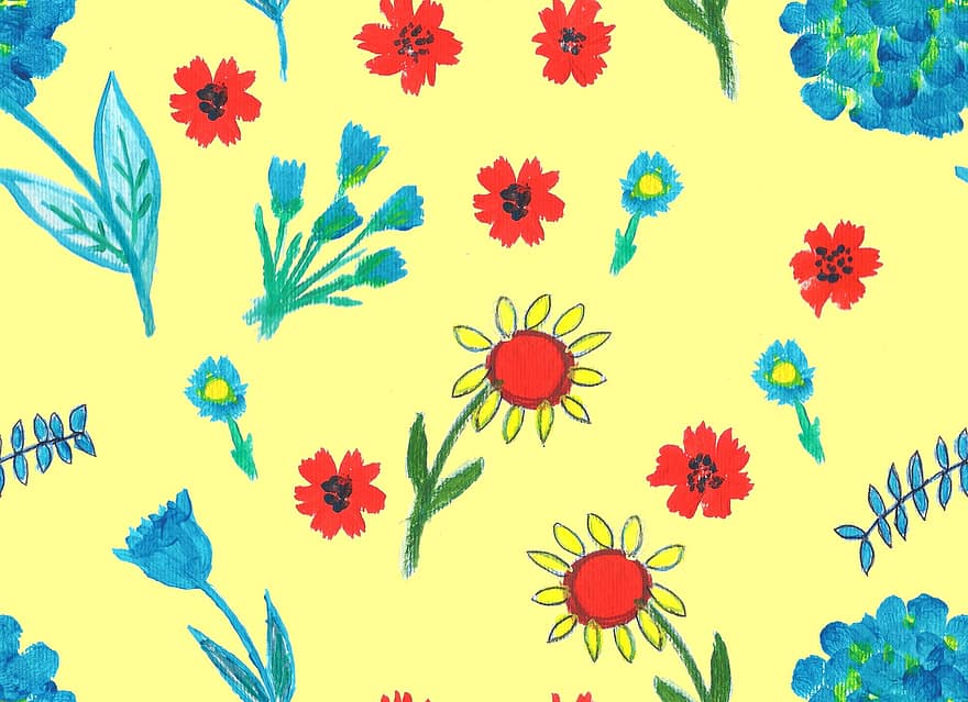 květiny, tkanina design, Krok a opakujte, žlutý květ