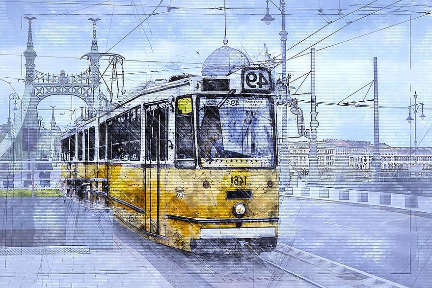 tram, transport, Budapest, Hongrie, Voyage, chemin de fer, train, La technologie, paysage urbain, transport public, rail