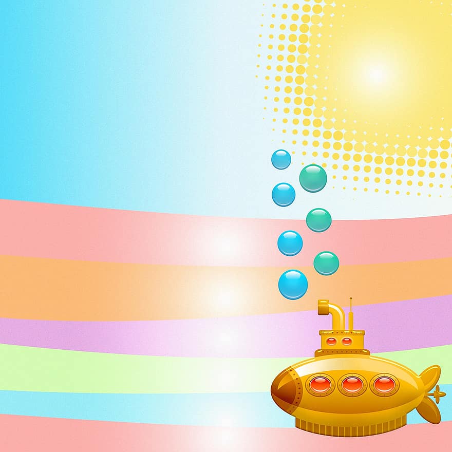 Морской фон, Желтая подводная лодка, подводная лодка, пузырьки, лодка, подводный, стимпанк, дайвинг, воды, досуг, туризм