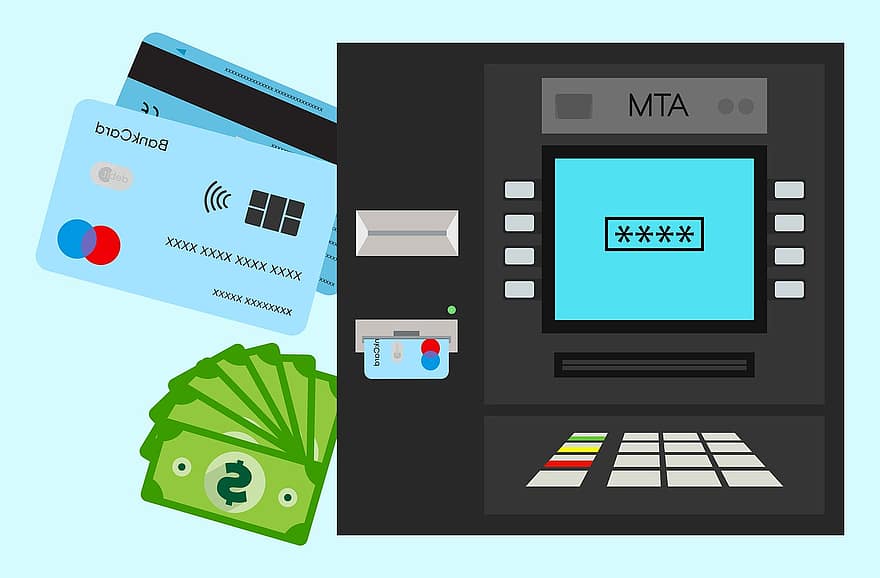 ATM, card de debit, bani lichizi, retrage, bani, credit, plată, portofel, debit, bancă, card