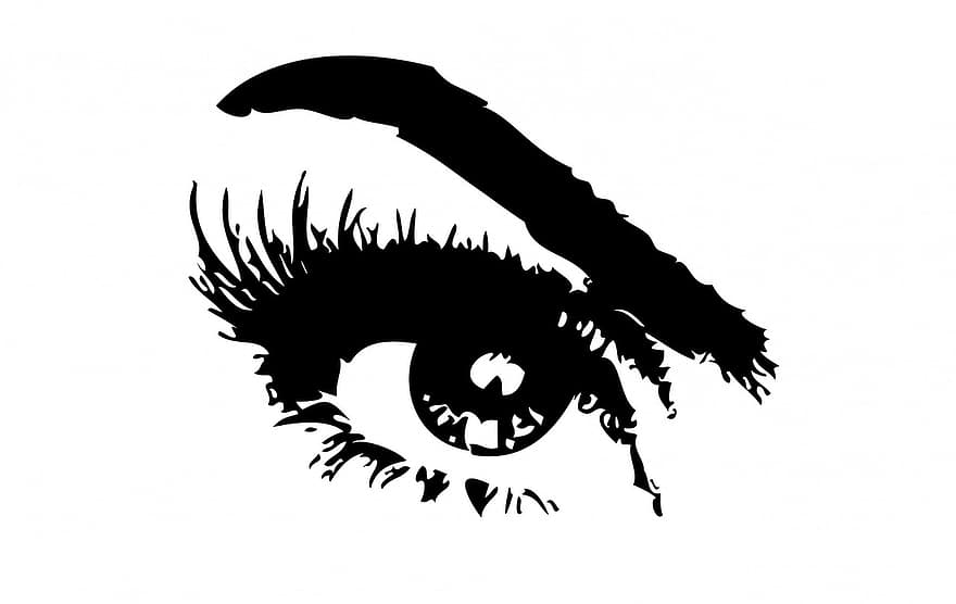 Eye, Eyelashes, Beautiful, Woman, Female, Girl, Person, Black, White, Background, Art