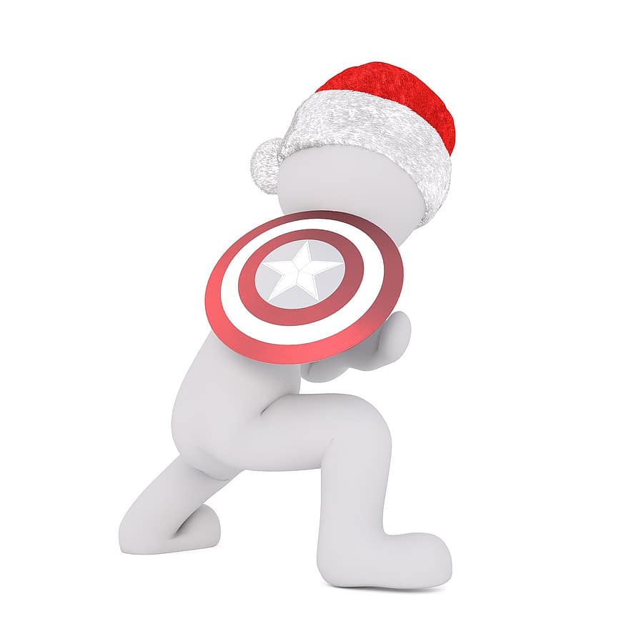 mâle blanc, modèle 3D, isolé, 3d, modèle, tout le corps, blanc, chapeau de père Noël, Noël, Bonnet de noel 3d, Amérique