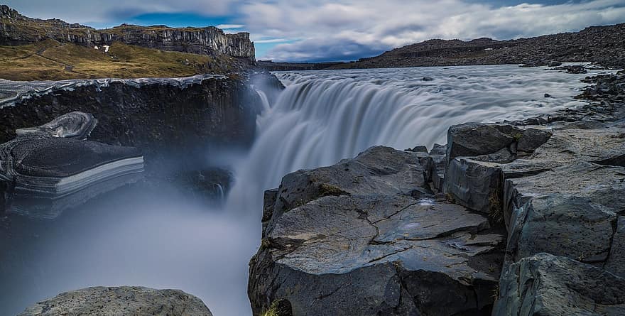 waterval, IJsland, landschap, natuur, toneel-, klif