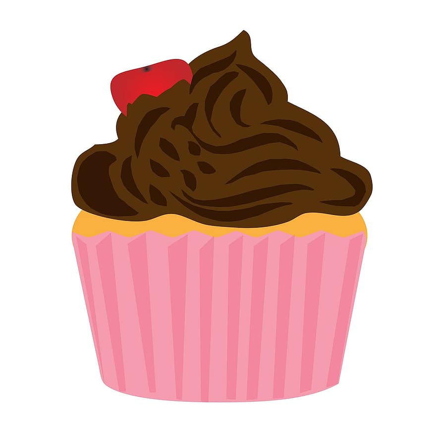 컵 케익, 케이크, 초콜릿, 착빙, 담홍색