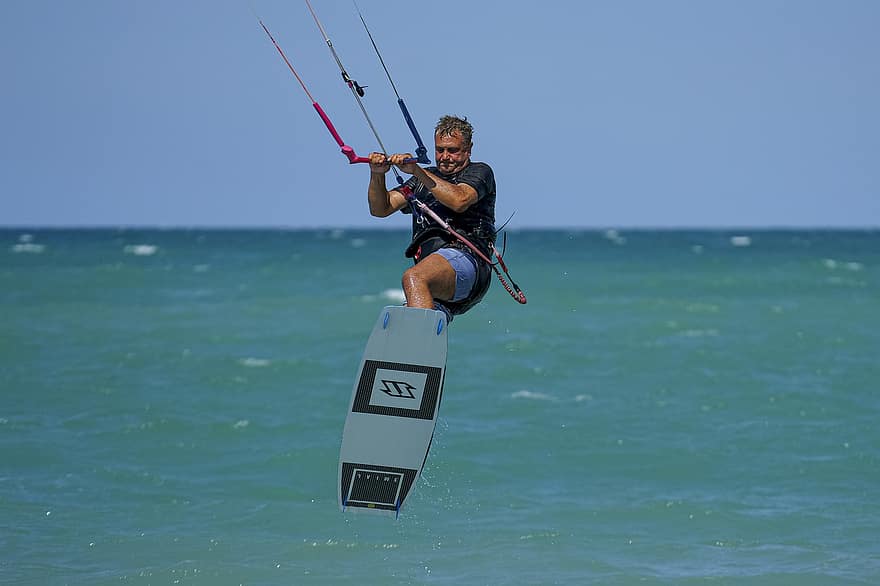 Man, Board, Parachute, Ocean, Wave, Water Sports, Sea, Kite Surfing, Kite Boarding, Wind, Beach