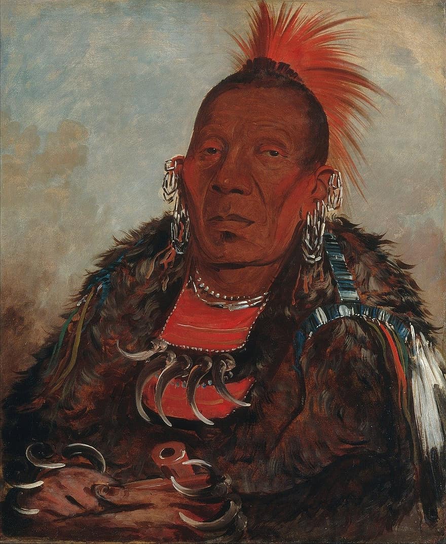 glezna, māksla, mākslas darbi, george catlin, 1832. gads, Wah-ro-nee-sah, Apkārtējais, Otoe vadītājs, cilts, indiānis, native american