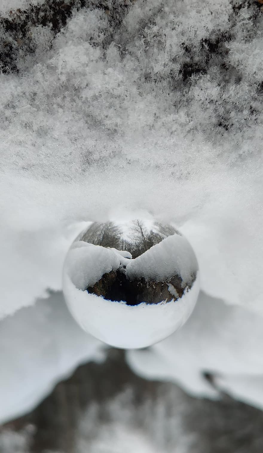 obiektyw, zimowy, piłka, Natura, śnieg, lensball