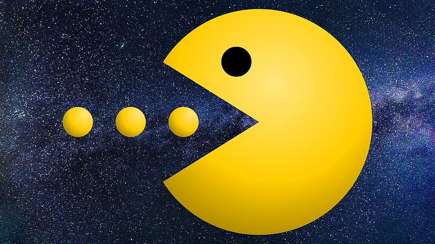 Pac Man, prickar, spel, gul, mat, Blue Gaming, Blå spel