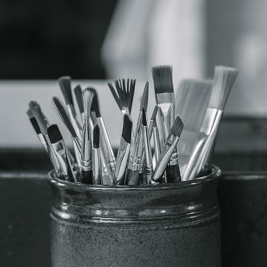 spazzole, pennelli, artista, pittura, creatività, artistico, creativo, strumento, passatempo, mestiere, design