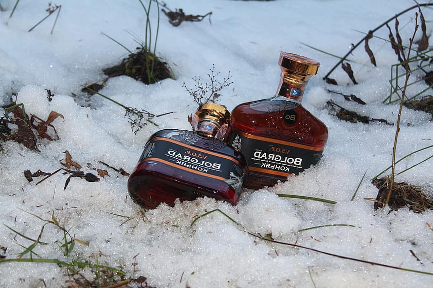 alcohol, sneeuw, cognac