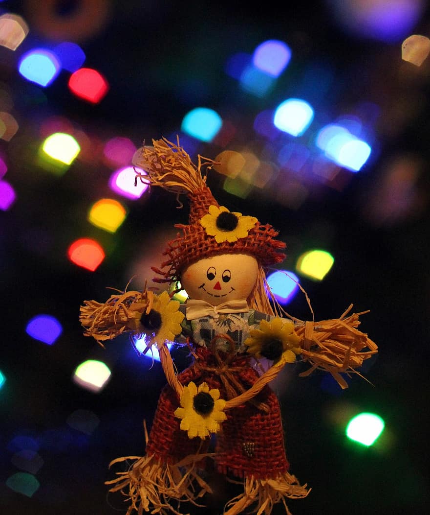 scarecrow, bokeh, dekorationer, lampor, högtider, vinter-